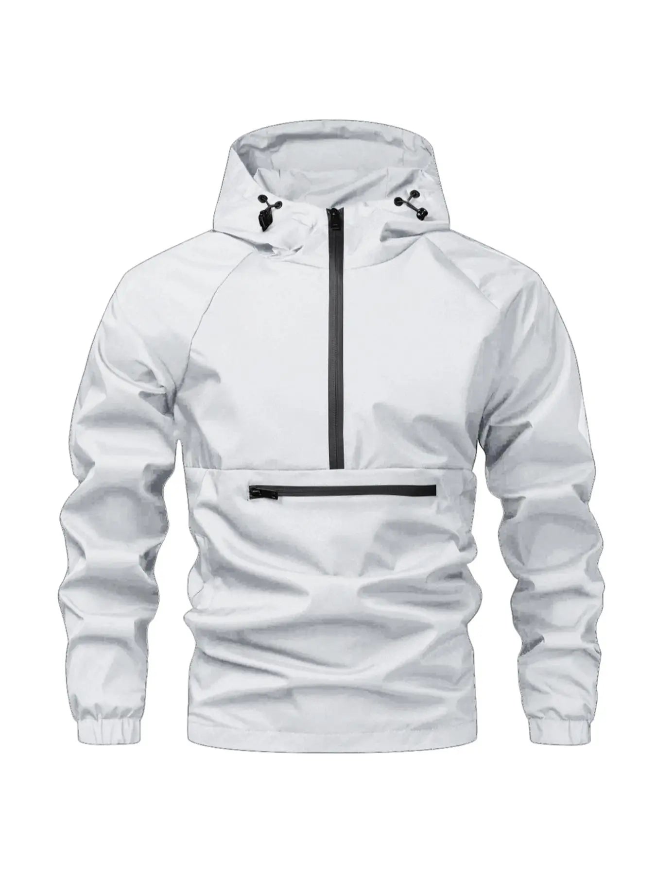 Men'S Solid Color Half Zip Pocket Hooded Jacket, Regular Fit Casual Long Sleeve Drawstring Waterproof Jacket for Fall & Winter, Men Clothing for Daily Wear Zip up Jackets