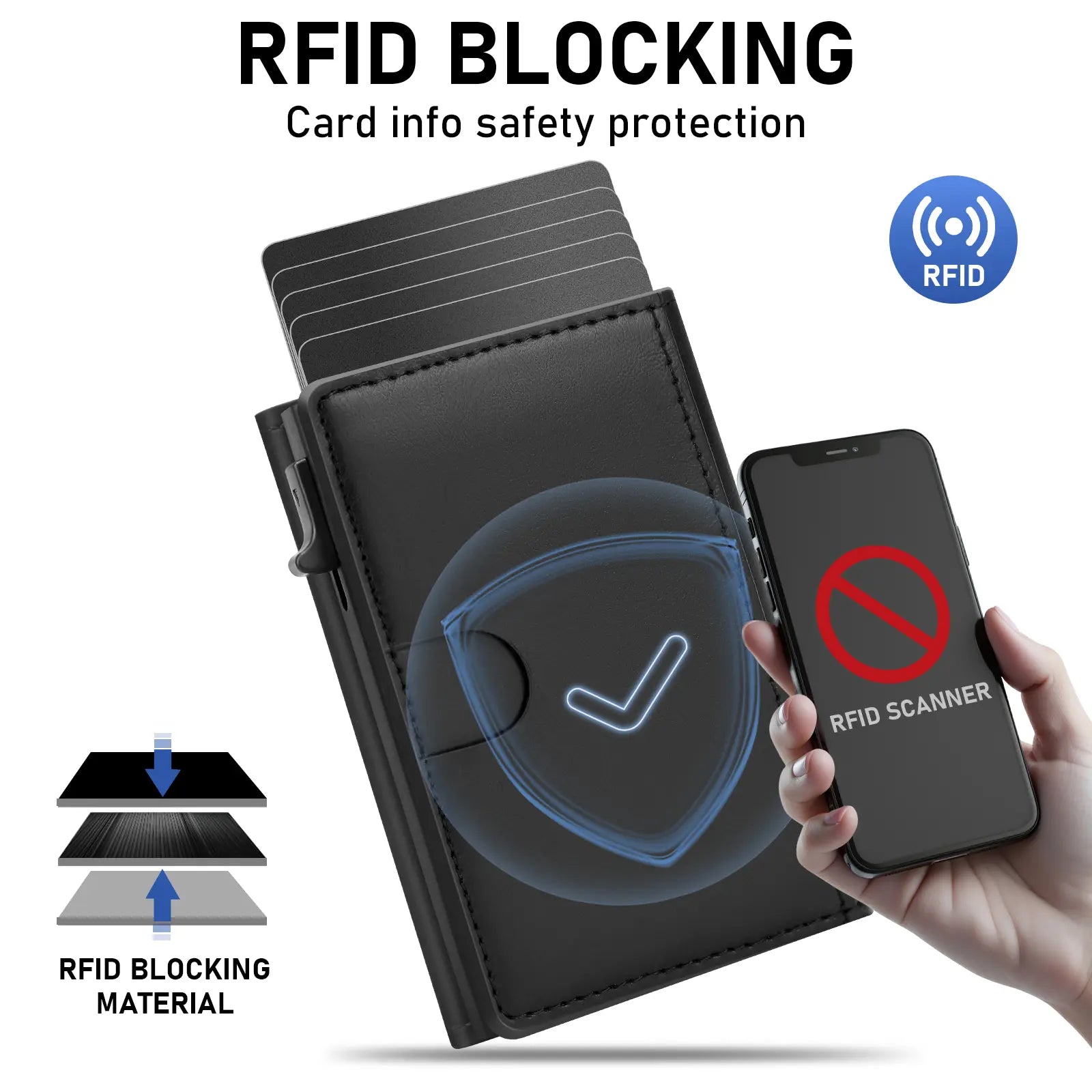 Men'S Leather Slim Wallet Compact Design for Cards and Cash One-Click to Pop up RFID Blocking 9-14 Card Capacity ID Window Gift for the Husband on Valentine'S Day