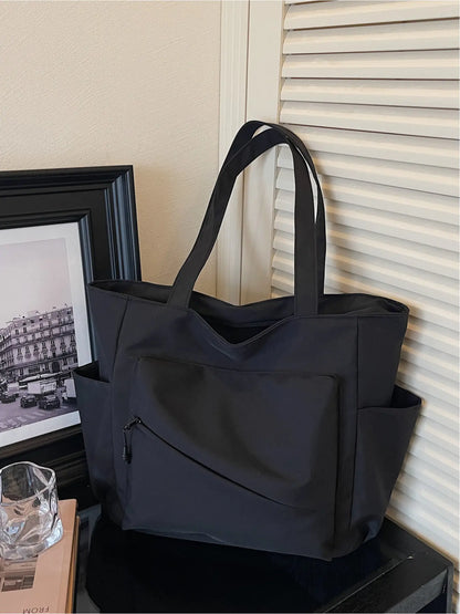Versatile Casual Solid Color Large Capacity Tote Bag, Perfect for Outdoor Commuting Shoulder Bag, Stylish and Spacious Handbag