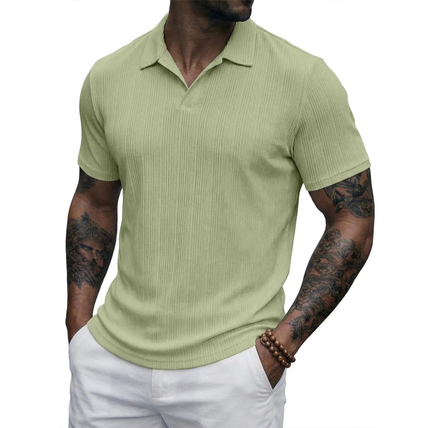 JMIERR 2026 Mens Casual Knit Polo Shirts Stretchy Old Money Textured Short Sleeve Dress Golf Shirts