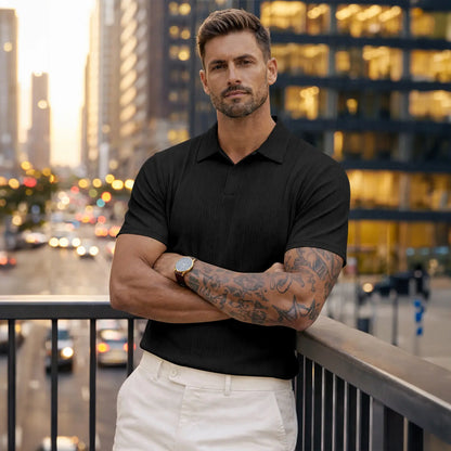 JMIERR 2026 Mens Casual Knit Polo Shirts Stretchy Old Money Textured Short Sleeve Dress Golf Shirts