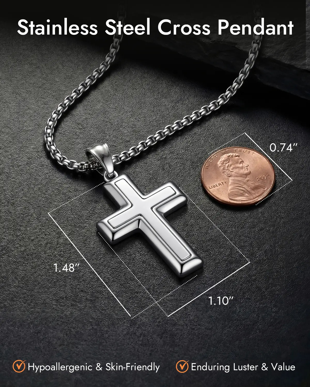 Cross Necklace for Men, Waterproof Stainless Steel Christian Cross Pendant, Non Tarnish Everyday Faith Jewelry Gift for Son Boyfriend Husband