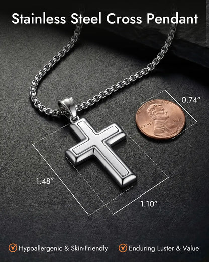 Cross Necklace for Men, Waterproof Stainless Steel Christian Cross Pendant, Non Tarnish Everyday Faith Jewelry Gift for Son Boyfriend Husband