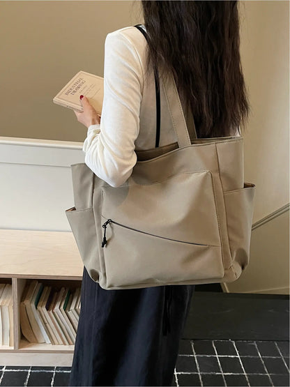Versatile Casual Solid Color Large Capacity Tote Bag, Perfect for Outdoor Commuting Shoulder Bag, Stylish and Spacious Handbag
