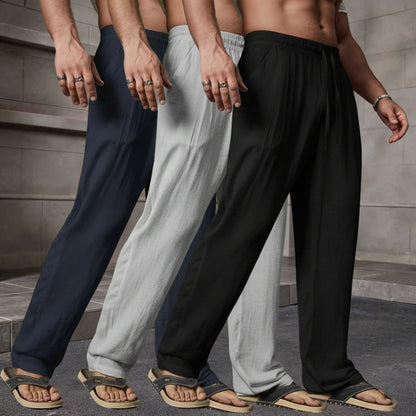 Summer 3 Pack Lightweight Breathable Lyocell Linen Straight Leg Pants — Men’S Fashion Loose Casual Drawstring Long Pants, Available in Multiple Colors, Perfect Gift for Boyfriend/Husband for Summer, Lightweight Essential Solid Color Pants