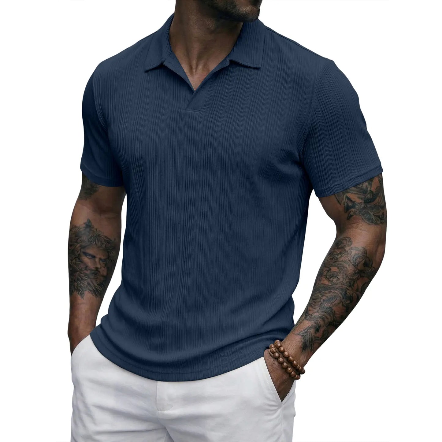 JMIERR 2026 Mens Casual Knit Polo Shirts Stretchy Old Money Textured Short Sleeve Dress Golf Shirts