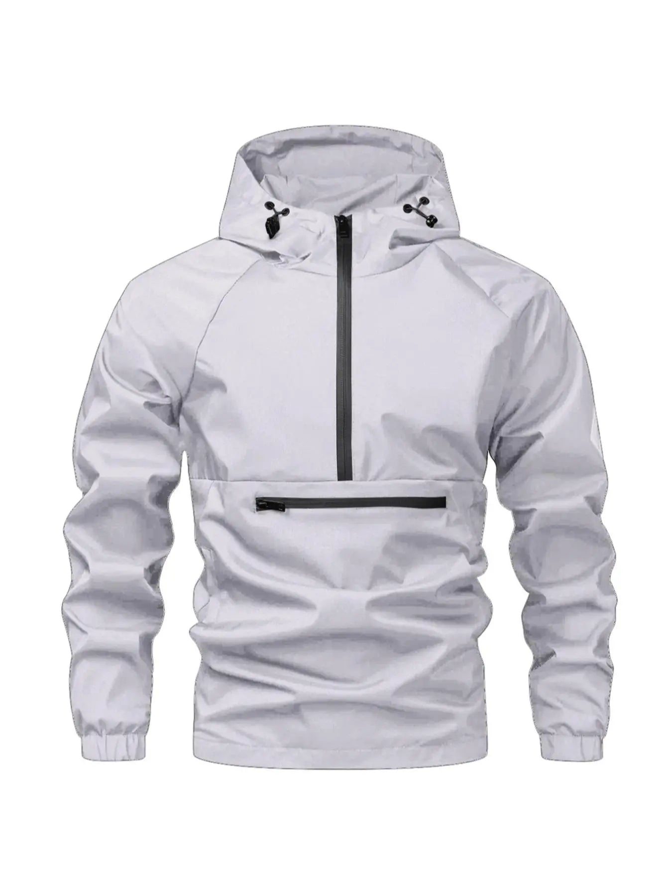 Men'S Solid Color Half Zip Pocket Hooded Jacket, Regular Fit Casual Long Sleeve Drawstring Waterproof Jacket for Fall & Winter, Men Clothing for Daily Wear Zip up Jackets