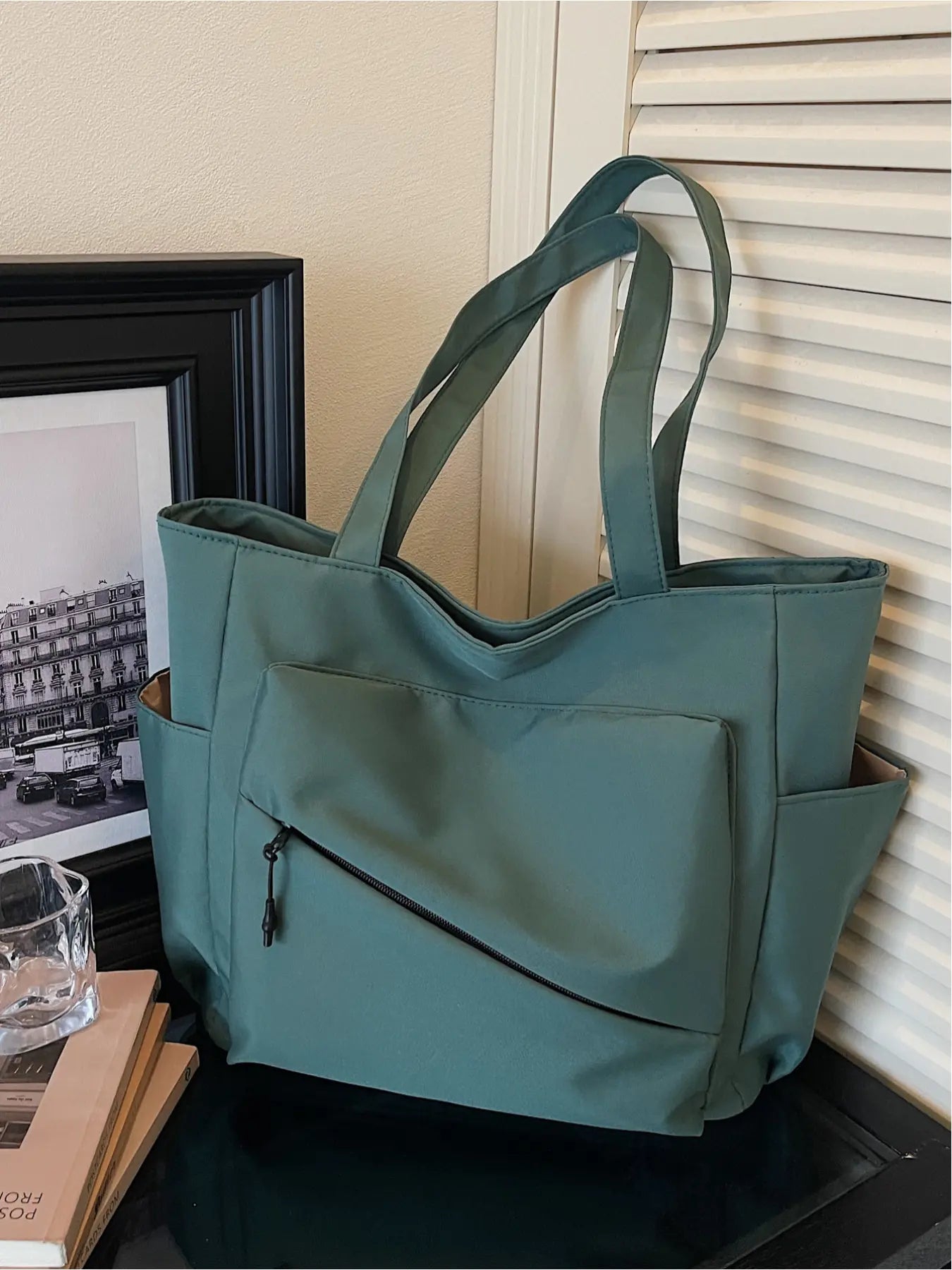 Versatile Casual Solid Color Large Capacity Tote Bag, Perfect for Outdoor Commuting Shoulder Bag, Stylish and Spacious Handbag