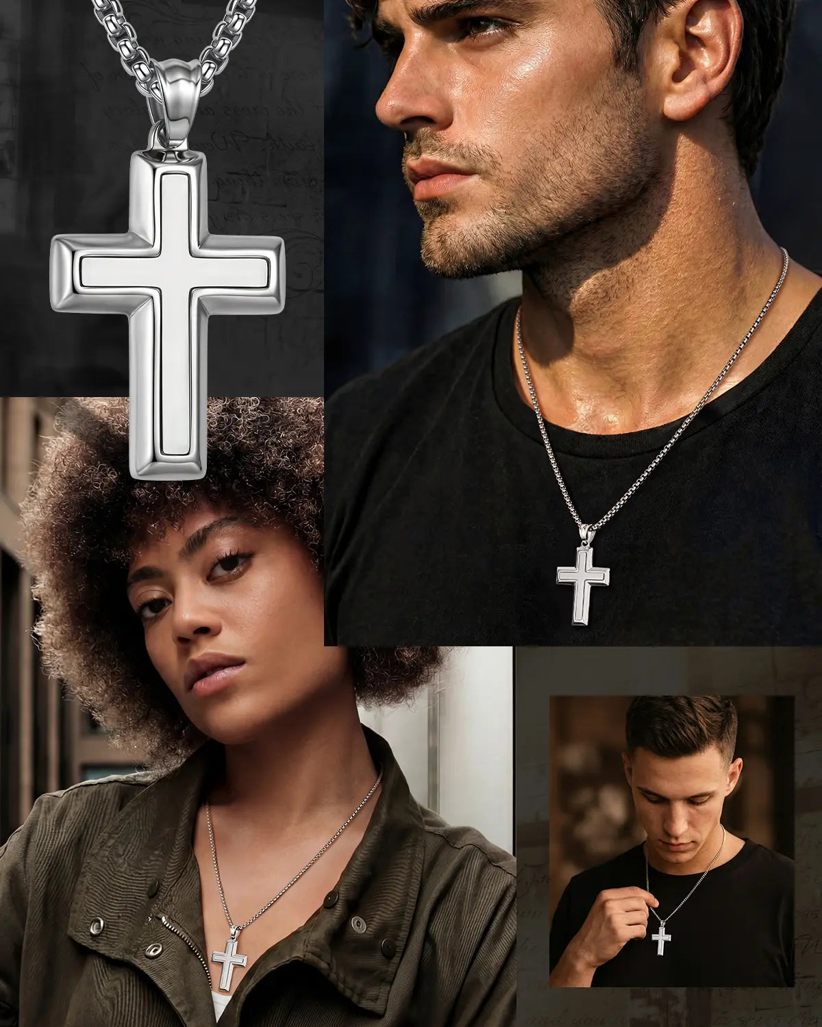 Cross Necklace for Men, Waterproof Stainless Steel Christian Cross Pendant, Non Tarnish Everyday Faith Jewelry Gift for Son Boyfriend Husband