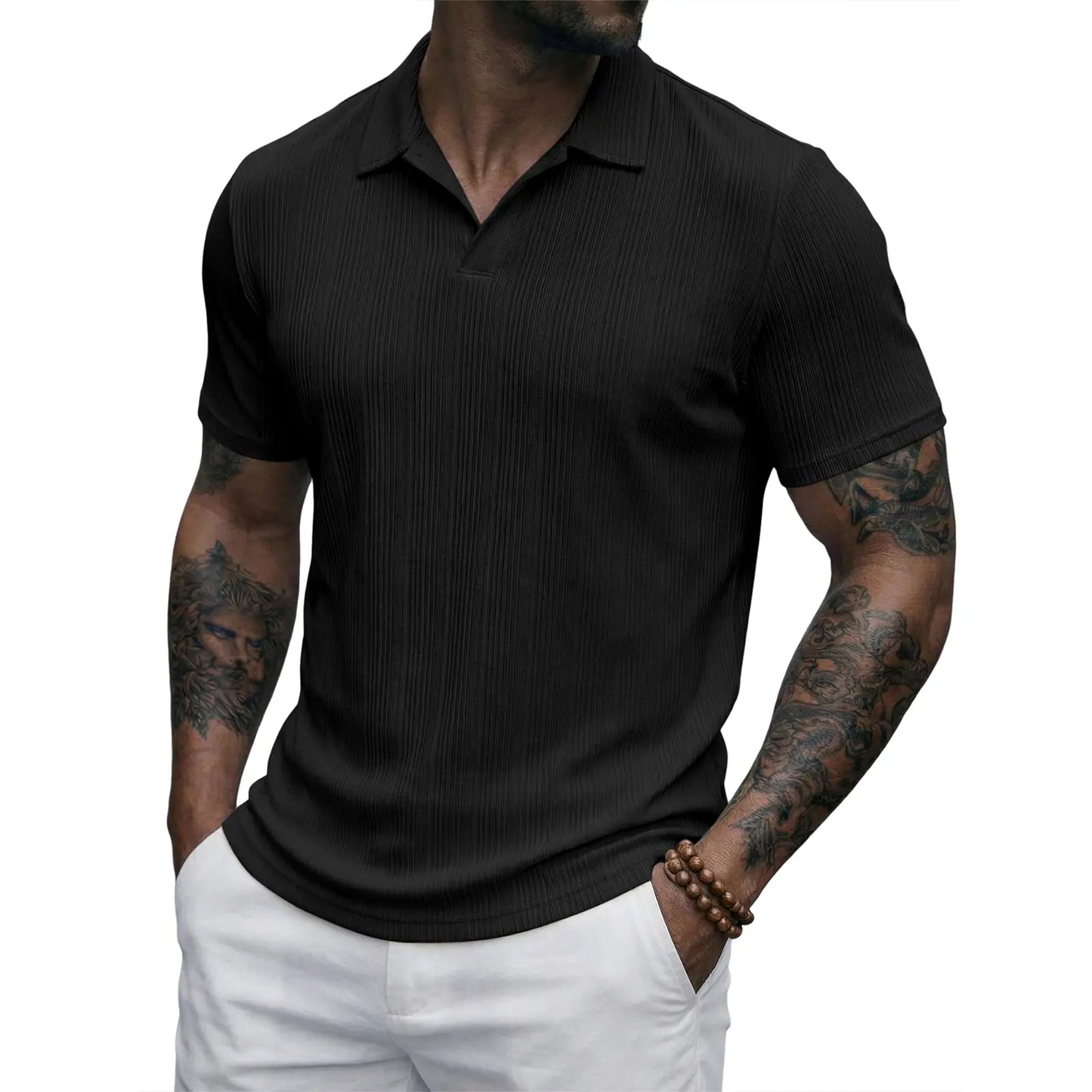JMIERR 2026 Mens Casual Knit Polo Shirts Stretchy Old Money Textured Short Sleeve Dress Golf Shirts