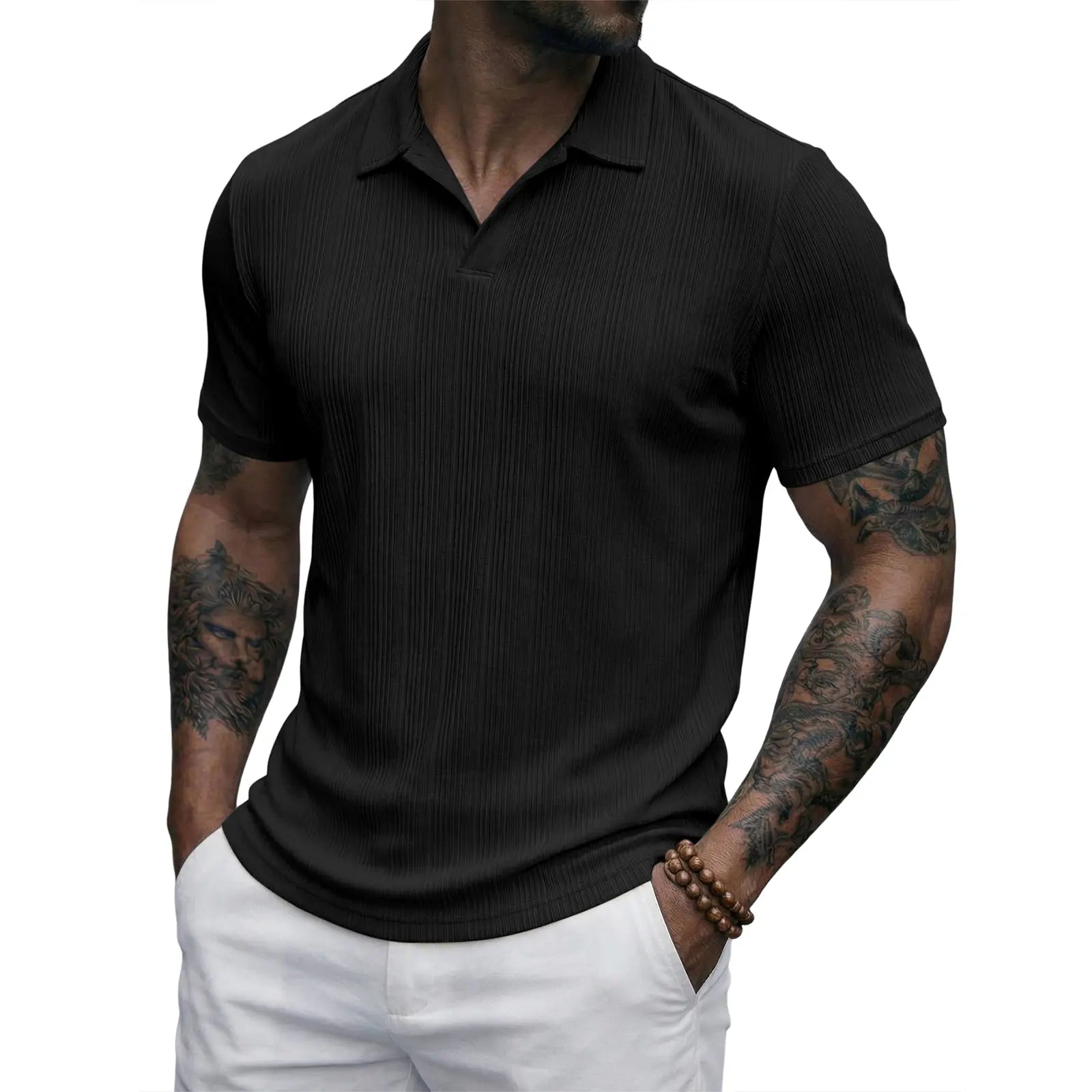 JMIERR 2026 Mens Casual Knit Polo Shirts Stretchy Old Money Textured Short Sleeve Dress Golf Shirts