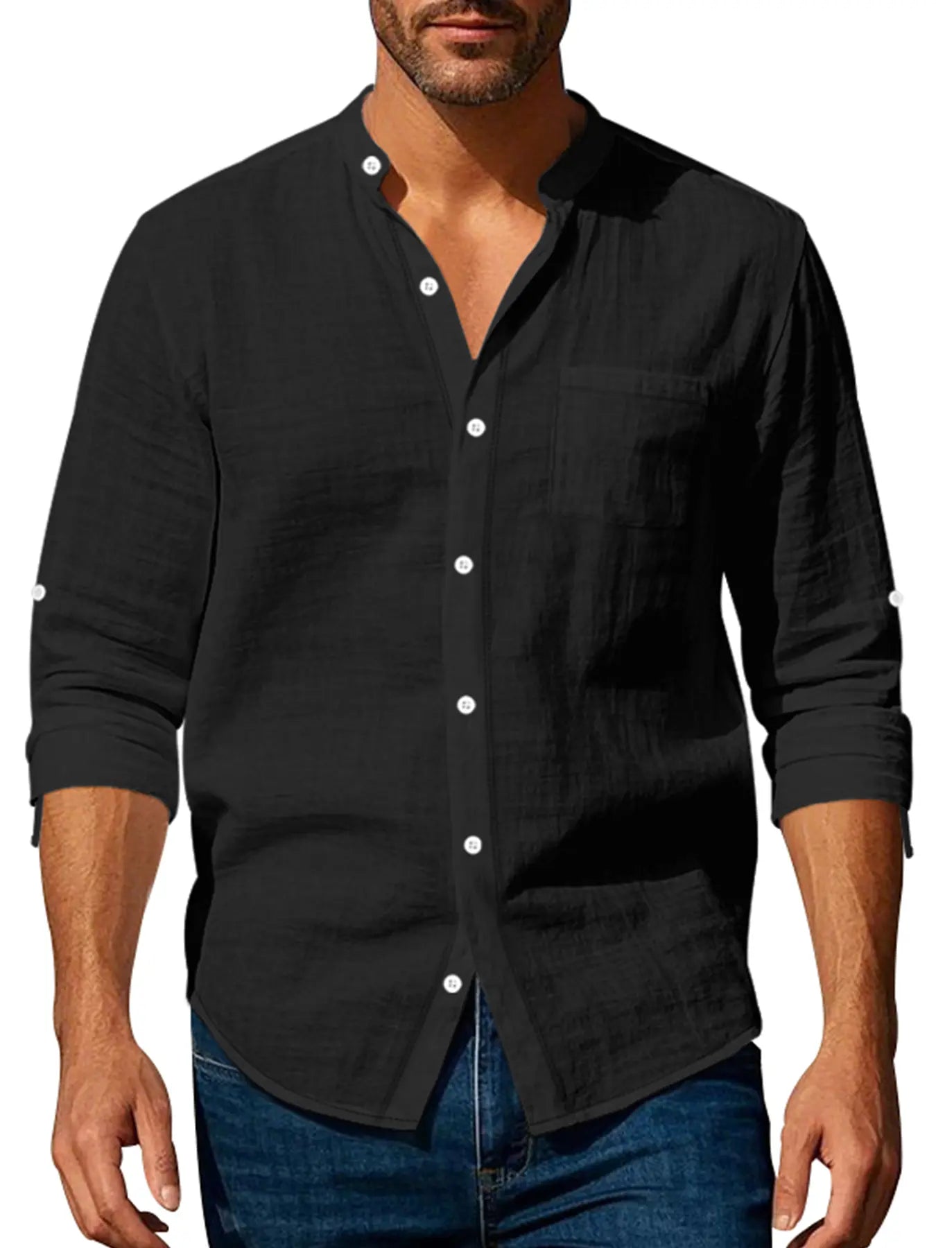 Men'S Casual Long Sleeve Linen Shirt, Fashionable Old Money Style Top, All-Season Woven Fabric, Fitted Design