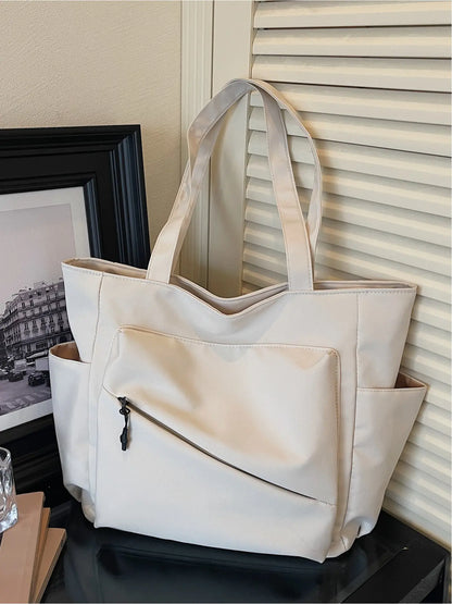 Versatile Casual Solid Color Large Capacity Tote Bag, Perfect for Outdoor Commuting Shoulder Bag, Stylish and Spacious Handbag
