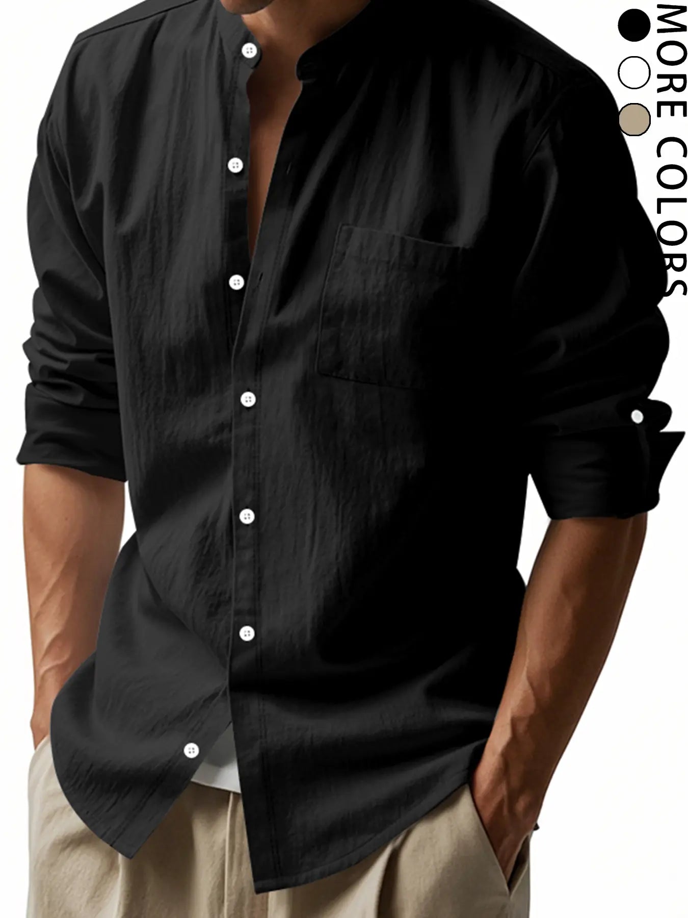 Men'S Casual Long Sleeve Linen Shirt, Fashionable Old Money Style Top, All-Season Woven Fabric, Fitted Design