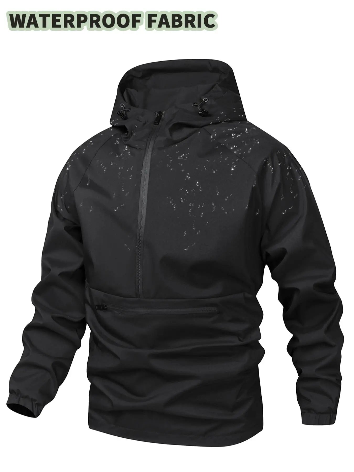 Men'S Solid Color Half Zip Pocket Hooded Jacket, Regular Fit Casual Long Sleeve Drawstring Waterproof Jacket for Fall & Winter, Men Clothing for Daily Wear Zip up Jackets