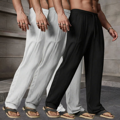 Summer 3 Pack Lightweight Breathable Lyocell Linen Straight Leg Pants — Men’S Fashion Loose Casual Drawstring Long Pants, Available in Multiple Colors, Perfect Gift for Boyfriend/Husband for Summer, Lightweight Essential Solid Color Pants