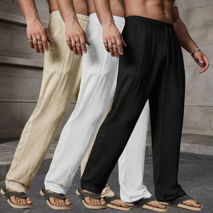 Summer 3 Pack Lightweight Breathable Lyocell Linen Straight Leg Pants — Men’S Fashion Loose Casual Drawstring Long Pants, Available in Multiple Colors, Perfect Gift for Boyfriend/Husband for Summer, Lightweight Essential Solid Color Pants
