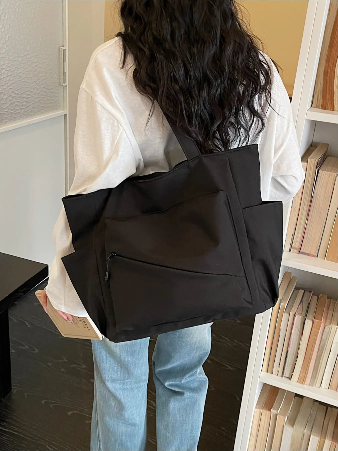 Versatile Casual Solid Color Large Capacity Tote Bag, Perfect for Outdoor Commuting Shoulder Bag, Stylish and Spacious Handbag