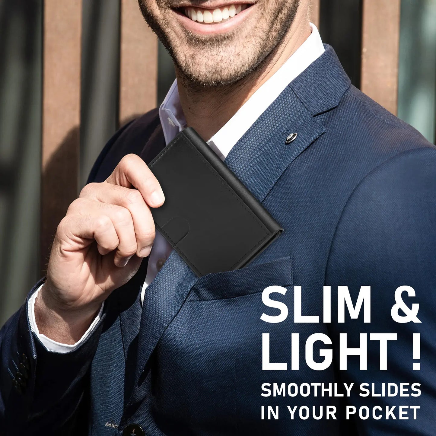 Men'S Leather Slim Wallet Compact Design for Cards and Cash One-Click to Pop up RFID Blocking 9-14 Card Capacity ID Window Gift for the Husband on Valentine'S Day