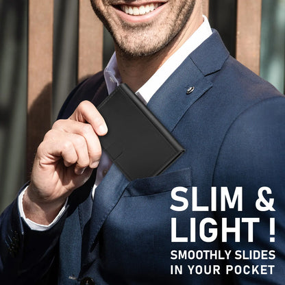 Men'S Leather Slim Wallet Compact Design for Cards and Cash One-Click to Pop up RFID Blocking 9-14 Card Capacity ID Window Gift for the Husband on Valentine'S Day