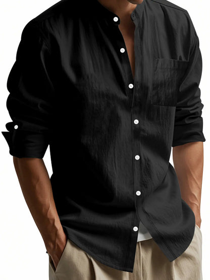Men'S Casual Long Sleeve Linen Shirt, Fashionable Old Money Style Top, All-Season Woven Fabric, Fitted Design