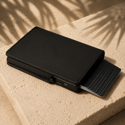 Monaco Wallet | Double Oak Essentials - Leather Pop-Up Wallet - Black