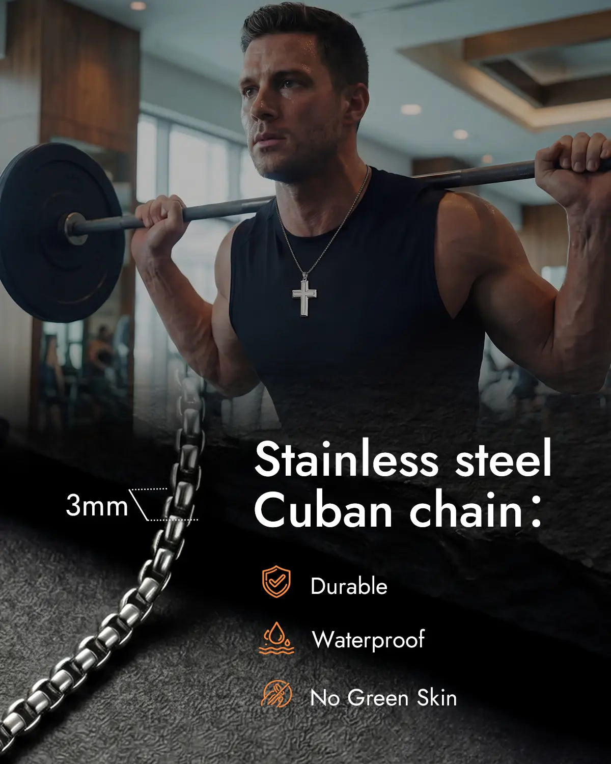 Cross Necklace for Men, Waterproof Stainless Steel Christian Cross Pendant, Non Tarnish Everyday Faith Jewelry Gift for Son Boyfriend Husband
