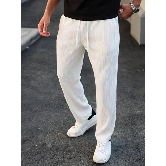 Men'S Solid Drawstring Waist Pants, Plain Casual Comfy Trousers For, Resort Style Men'S Bottoms for Daily Wear, Pants for Men, Menswear, Mens Clothing,Street Style