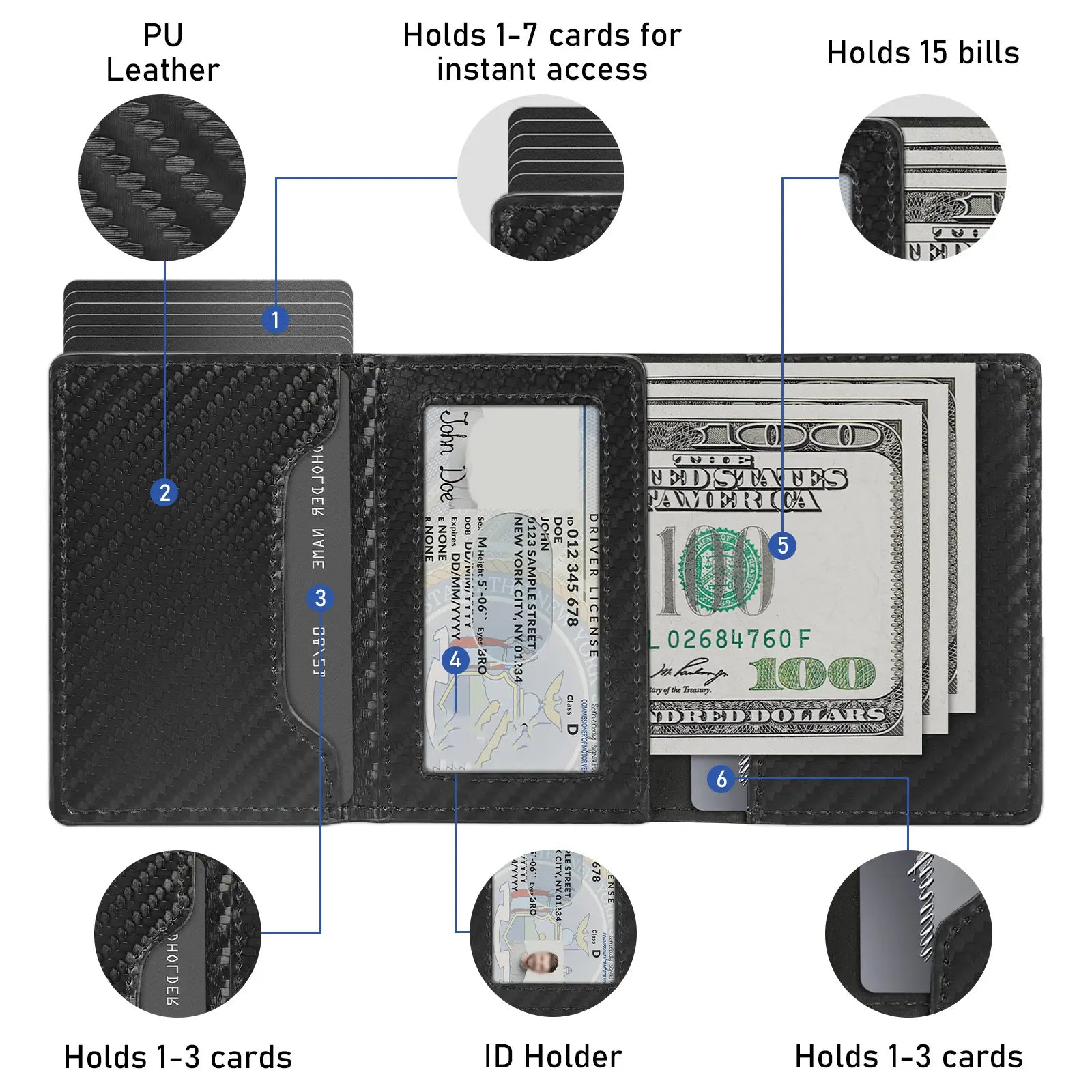 Men'S Leather Slim Wallet Compact Design for Cards and Cash One-Click to Pop up RFID Blocking 9-14 Card Capacity ID Window Gift for the Husband on Valentine'S Day