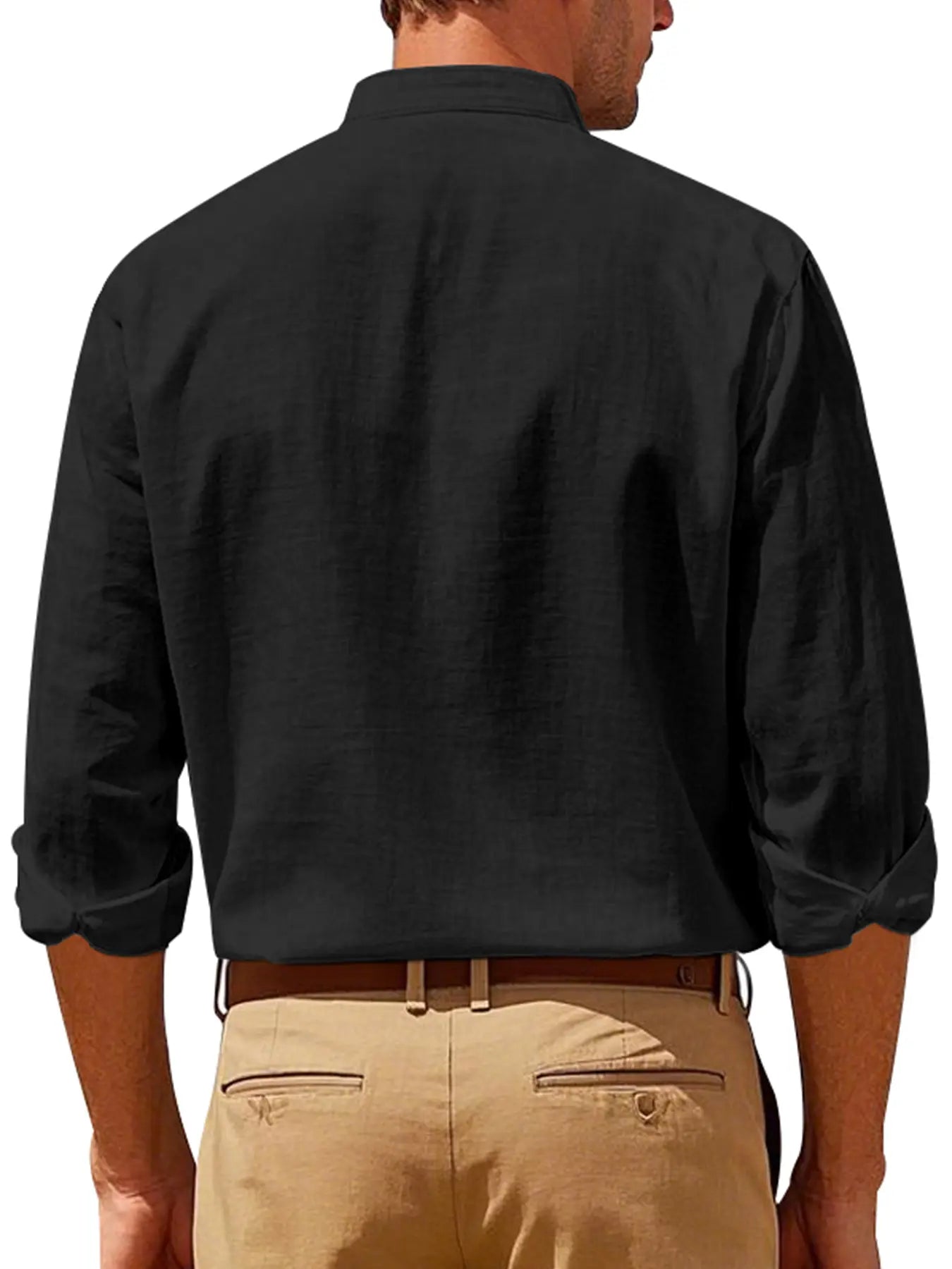 Men'S Casual Long Sleeve Linen Shirt, Fashionable Old Money Style Top, All-Season Woven Fabric, Fitted Design