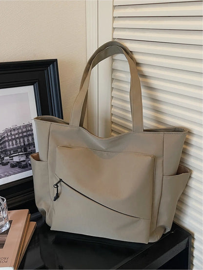 Versatile Casual Solid Color Large Capacity Tote Bag, Perfect for Outdoor Commuting Shoulder Bag, Stylish and Spacious Handbag