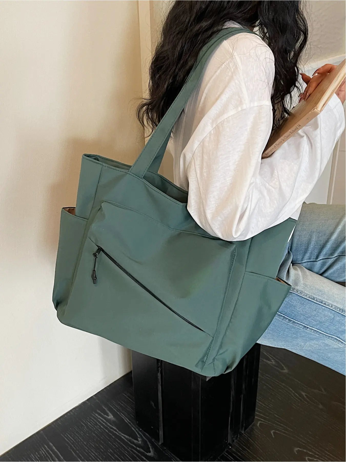 Versatile Casual Solid Color Large Capacity Tote Bag, Perfect for Outdoor Commuting Shoulder Bag, Stylish and Spacious Handbag
