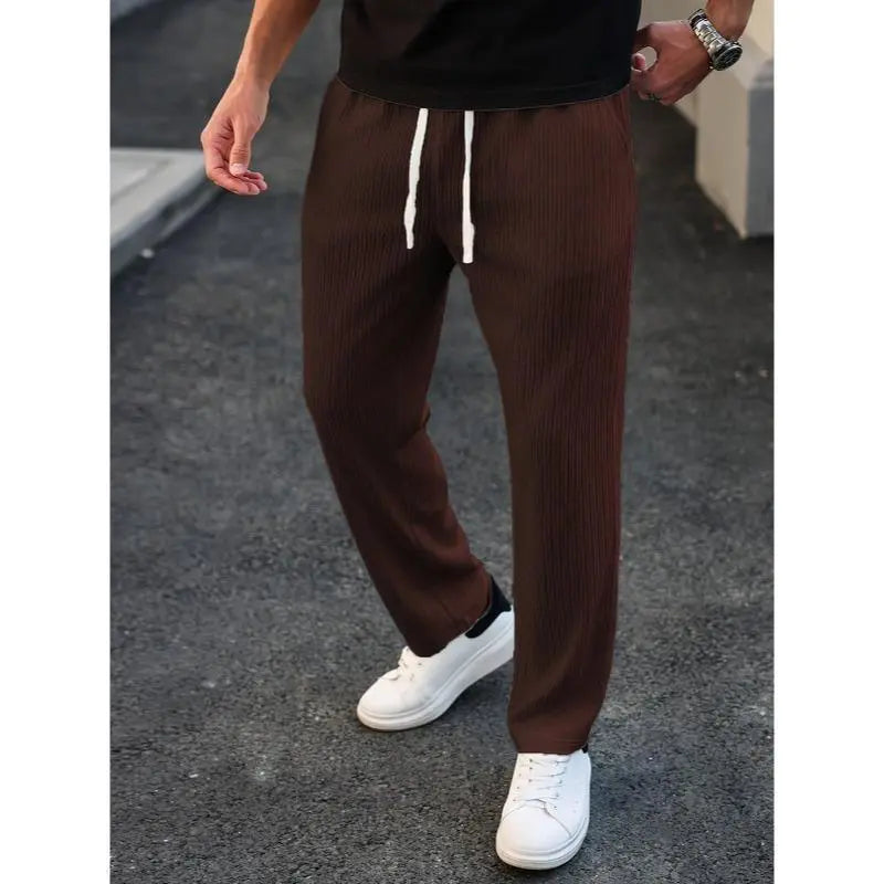Men'S Solid Drawstring Waist Pants, Plain Casual Comfy Trousers For, Resort Style Men'S Bottoms for Daily Wear, Pants for Men, Menswear, Mens Clothing,Street Style