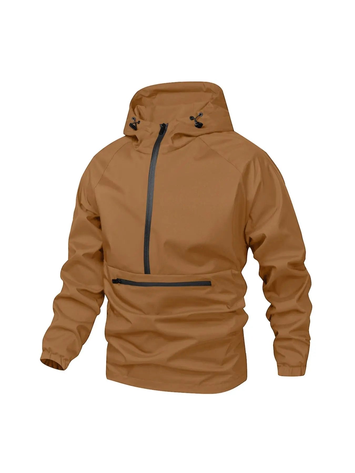 Men'S Solid Color Half Zip Pocket Hooded Jacket, Regular Fit Casual Long Sleeve Drawstring Waterproof Jacket for Fall & Winter, Men Clothing for Daily Wear Zip up Jackets