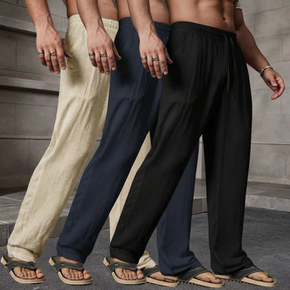 Summer 3 Pack Lightweight Breathable Lyocell Linen Straight Leg Pants — Men’S Fashion Loose Casual Drawstring Long Pants, Available in Multiple Colors, Perfect Gift for Boyfriend/Husband for Summer, Lightweight Essential Solid Color Pants