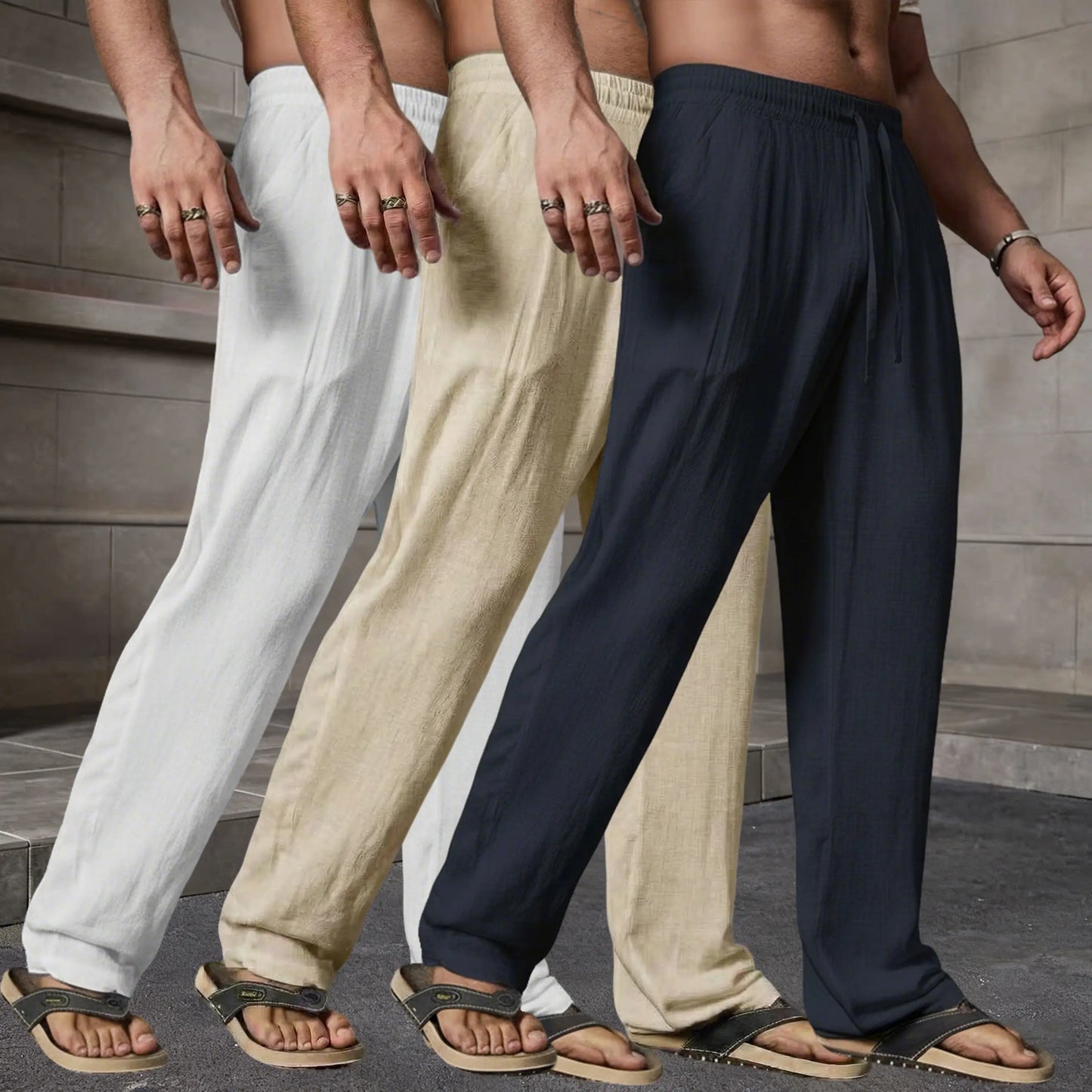 Summer 3 Pack Lightweight Breathable Lyocell Linen Straight Leg Pants — Men’S Fashion Loose Casual Drawstring Long Pants, Available in Multiple Colors, Perfect Gift for Boyfriend/Husband for Summer, Lightweight Essential Solid Color Pants
