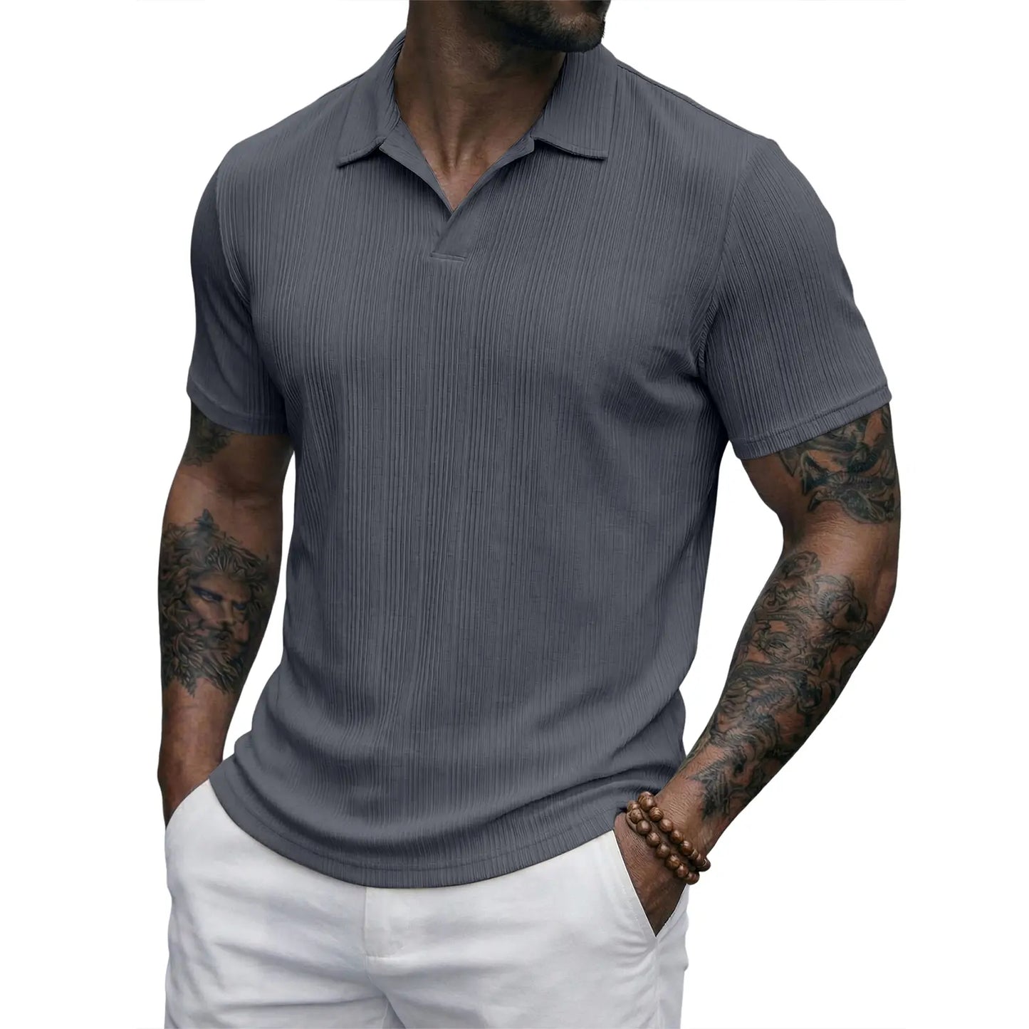 JMIERR 2026 Mens Casual Knit Polo Shirts Stretchy Old Money Textured Short Sleeve Dress Golf Shirts
