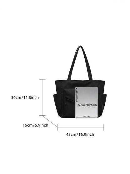 Versatile Casual Solid Color Large Capacity Tote Bag, Perfect for Outdoor Commuting Shoulder Bag, Stylish and Spacious Handbag