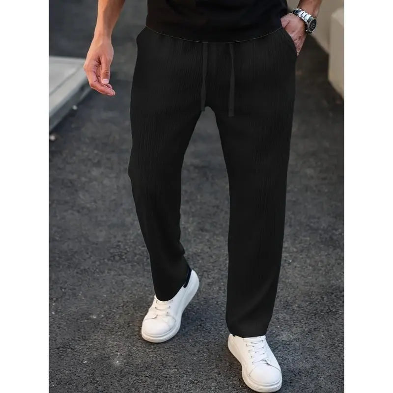Men'S Solid Drawstring Waist Pants, Plain Casual Comfy Trousers For, Resort Style Men'S Bottoms for Daily Wear, Pants for Men, Menswear, Mens Clothing,Street Style