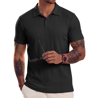 JMIERR 2026 Mens Casual Knit Polo Shirts Stretchy Old Money Textured Short Sleeve Dress Golf Shirts